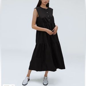 Everlane Black Tiered Midi Dress | Size L